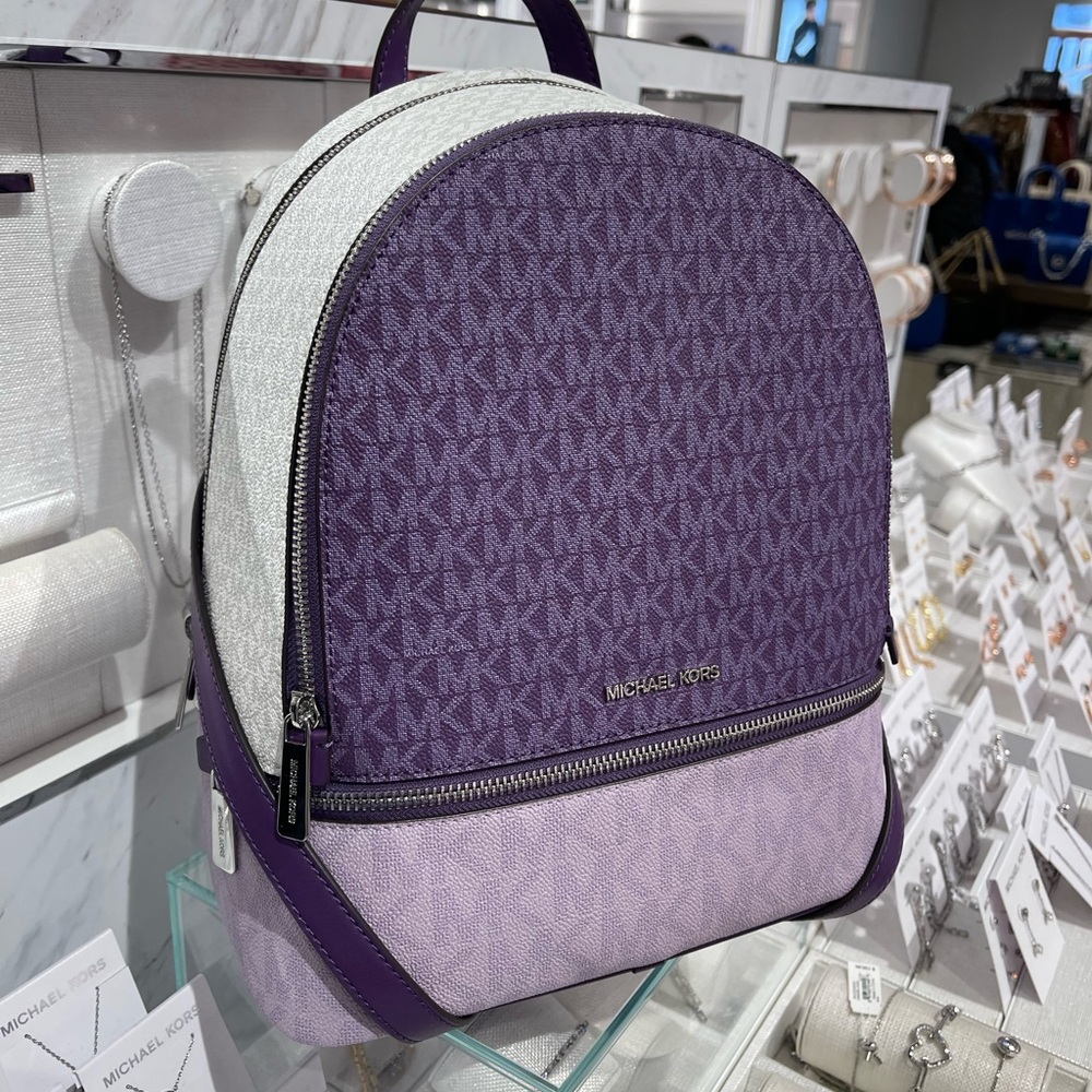 MICHAEL KORS Rhea Medium Zip Color-Block Signature Logo Backpack
Dark Purple MLT - Picture 6 of 16